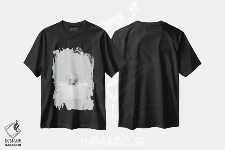 تیشرت مشکی طرح دار فیل در حمام آبی، تزئینی اثر لیا استراتسما | immage.ir
