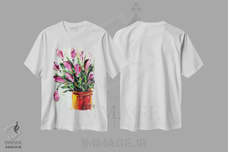تیشرت سفید طرح دار لاله های صورتی I، دکور معاصر اثر لیزا الی | immage.ir