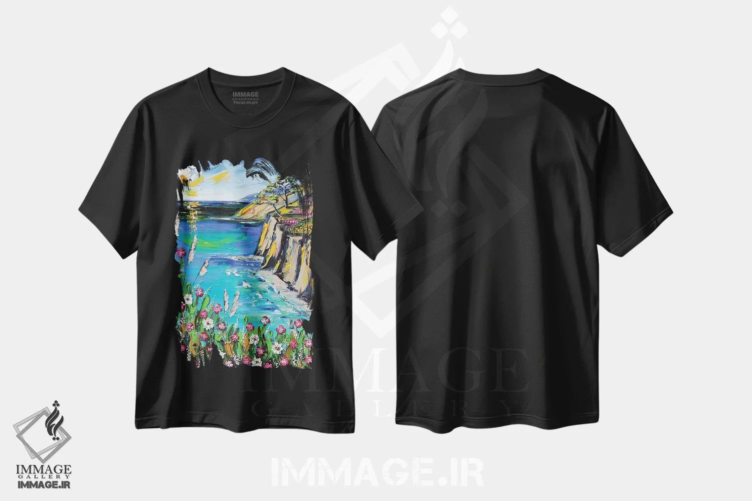 تیشرت مشکی طرح دار روزی بی نقص در مانتری، دکور معاصر اثر لیزا الی | فروشگاه ایماژ