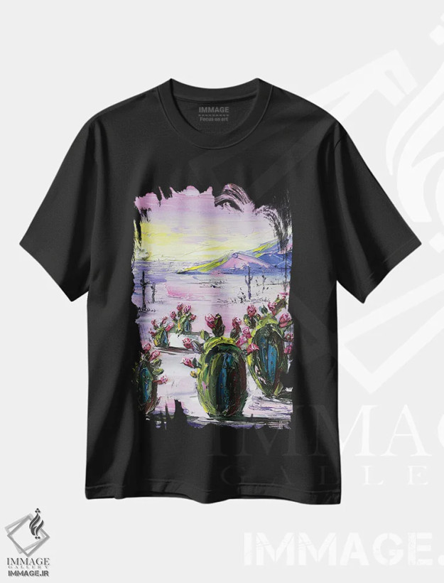 تیشرت مشکی طرح دار اشتیاق بیابان، آبستره اثر لیزا الی | فروشگاه ایماژ