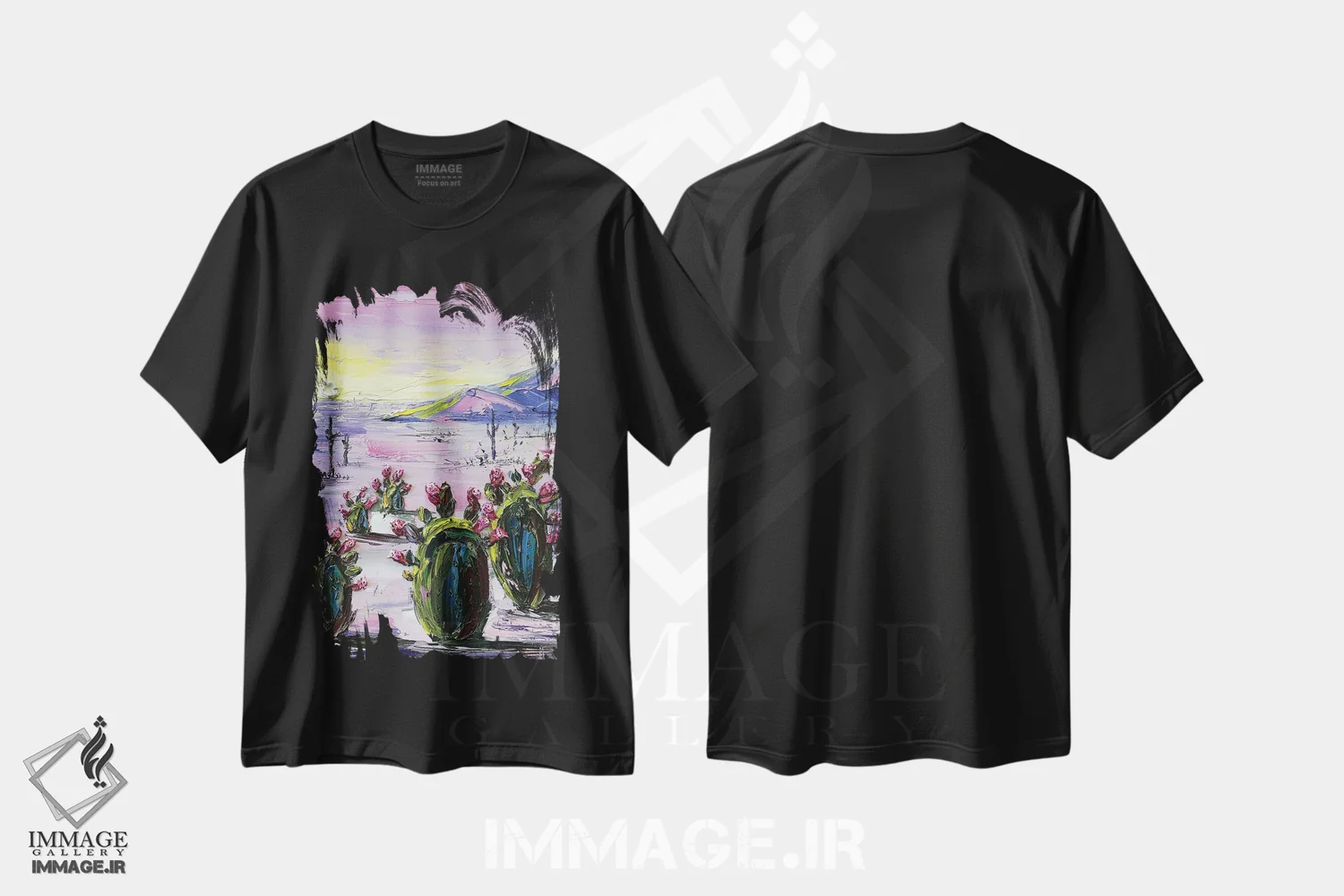 تیشرت مشکی طرح دار اشتیاق بیابان، آبستره اثر لیزا الی | فروشگاه ایماژ