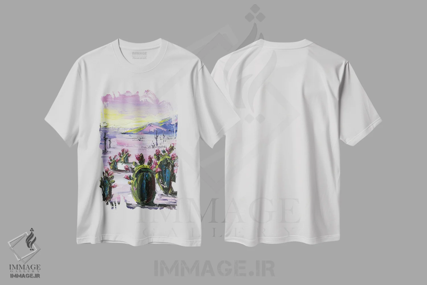تیشرت سفید طرح دار اشتیاق بیابان، آبستره اثر لیزا الی | immage.ir