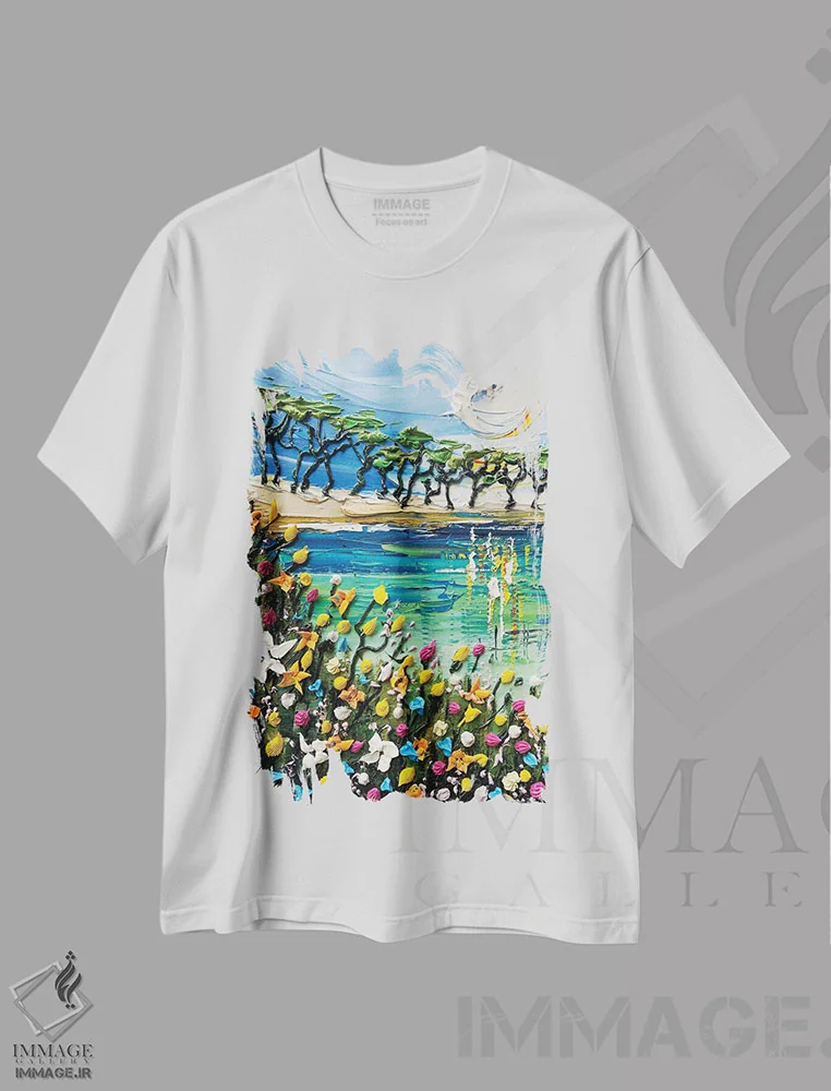 تیشرت سفید طرح دار رویای کالیفرنیا، آبستره اثر لیزا الی | فروشگاه ایماژ