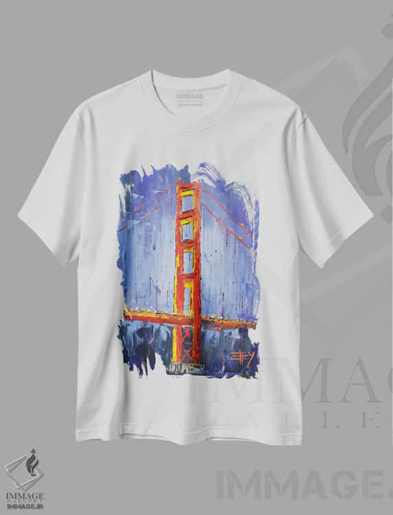 تیشرت سفید طرح دار شبی در کنار گلدن گیت، هنر فاخر معاصر اثر لیزا الی | immage.ir