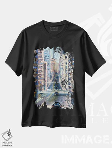 تیشرت مشکی طرح دار سان فرانسیسکو و پل خلیج، هنر فاخر معاصر اثر لیزا الی | فروشگاه ایماژ