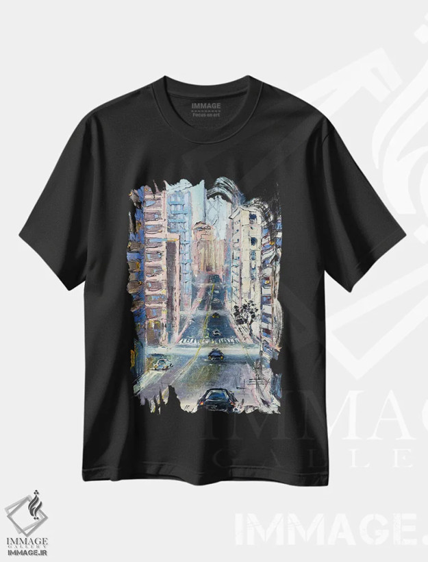 تیشرت مشکی طرح دار سان فرانسیسکو و پل خلیج، هنر فاخر معاصر اثر لیزا الی | فروشگاه ایماژ