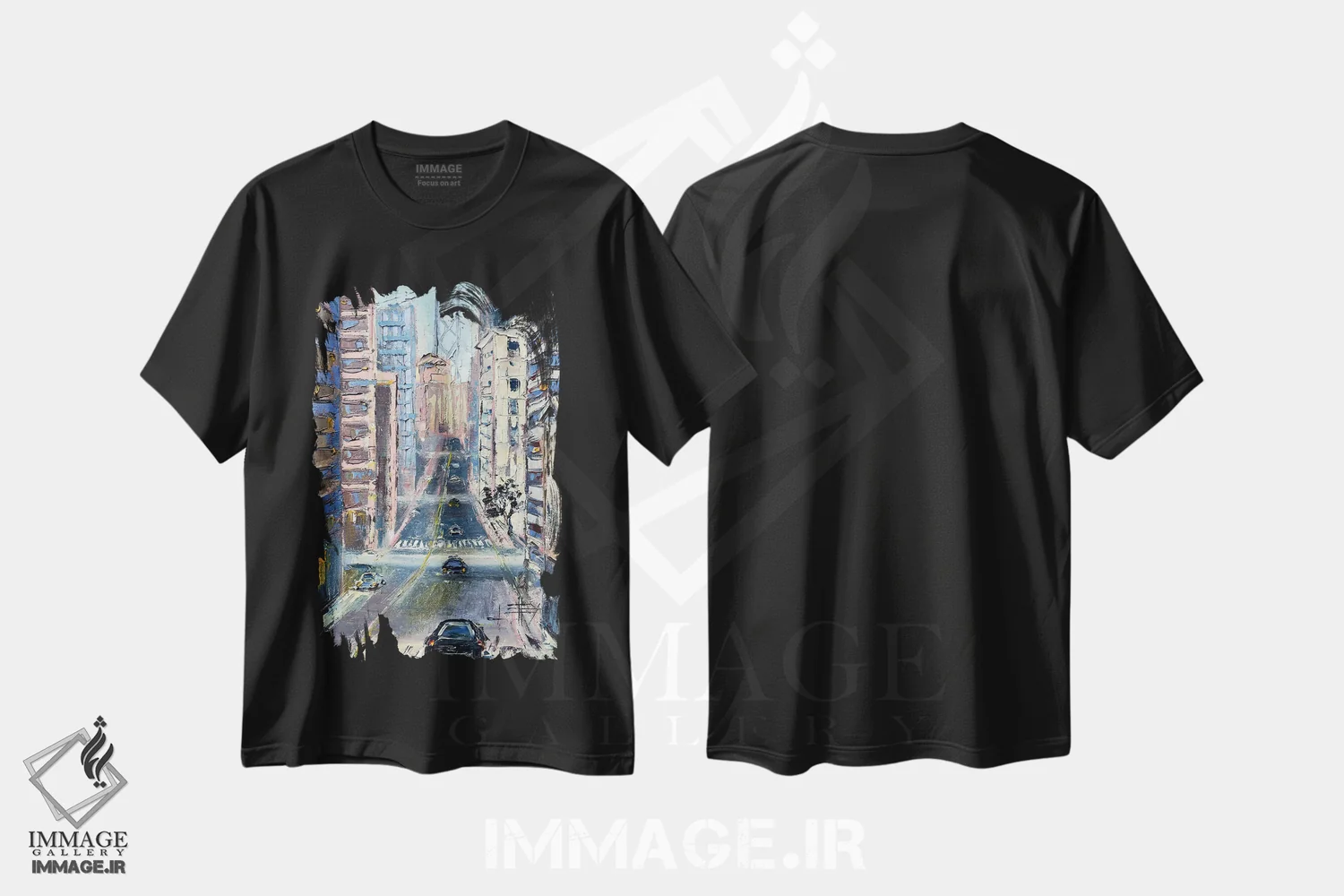 تیشرت مشکی طرح دار سان فرانسیسکو و پل خلیج، هنر فاخر معاصر اثر لیزا الی | فروشگاه ایماژ