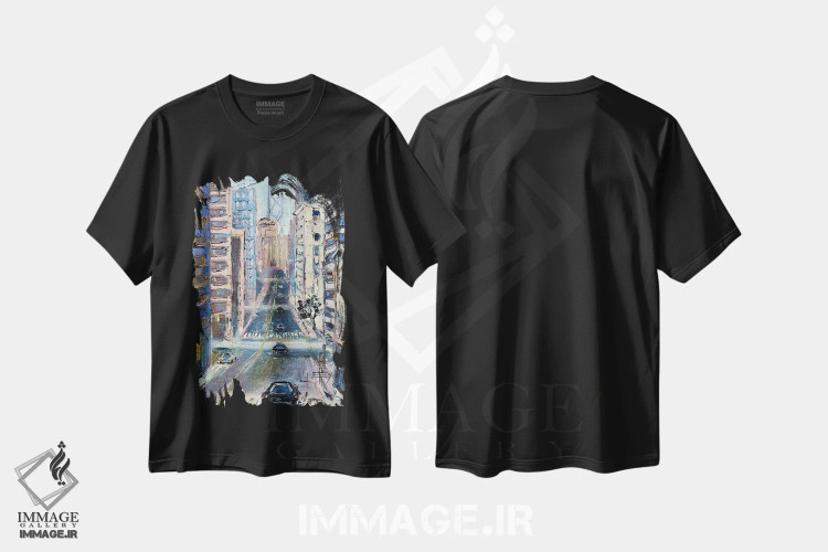 تیشرت مشکی طرح دار سان فرانسیسکو و پل خلیج، هنر فاخر معاصر اثر لیزا الی | فروشگاه ایماژ