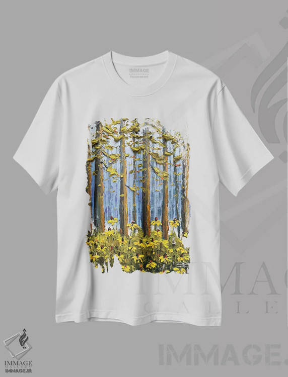 تیشرت سفید طرح دار گل های وحشی در یوسمیتی، هنر فاخر معاصر اثر لیزا الی | فروشگاه ایماژ