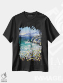 تیشرت مشکی طرح دار اقیانوس آرام آبی و پرنسیم، دکور ساحلی اثر لیزا الی | فروشگاه ایماژ