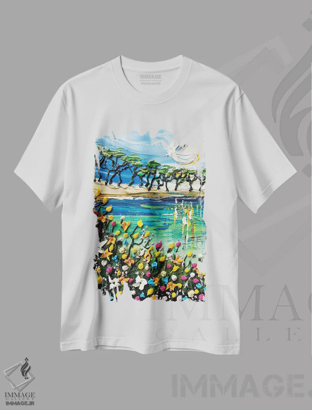 تیشرت سفید طرح دار خلیج مونتری ۲، دکور معاصر اثر لیزا الی | فروشگاه ایماژ