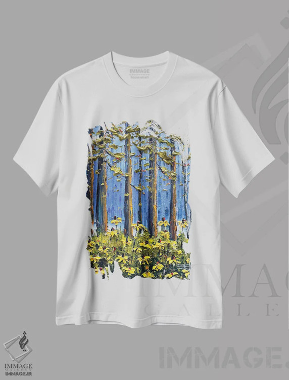 تیشرت سفید طرح دار ردوودها و گل های وحشی، دکور معاصر اثر لیزا الی | immage.ir