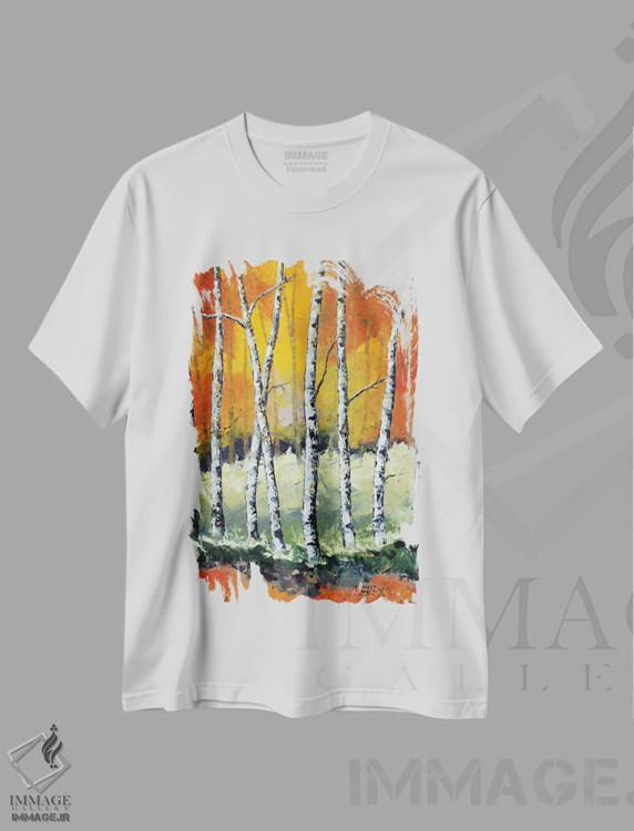 تیشرت سفید طرح دار هشت درخت توس، دکور معاصر اثر لیزا الی | immage.ir