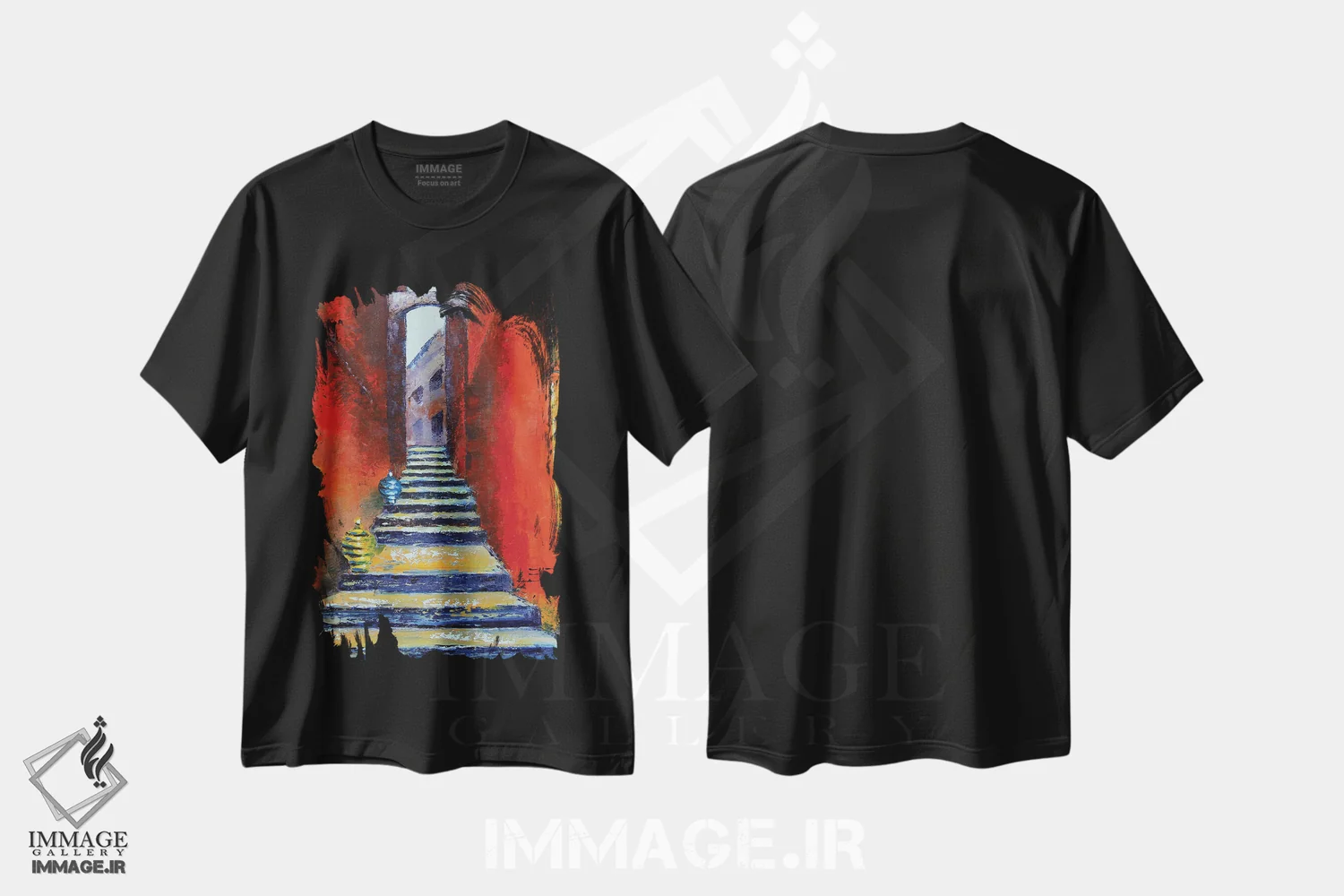 تیشرت مشکی طرح دار راه مخفی در اروپا، دکور معاصر اثر لیزا الی | فروشگاه ایماژ