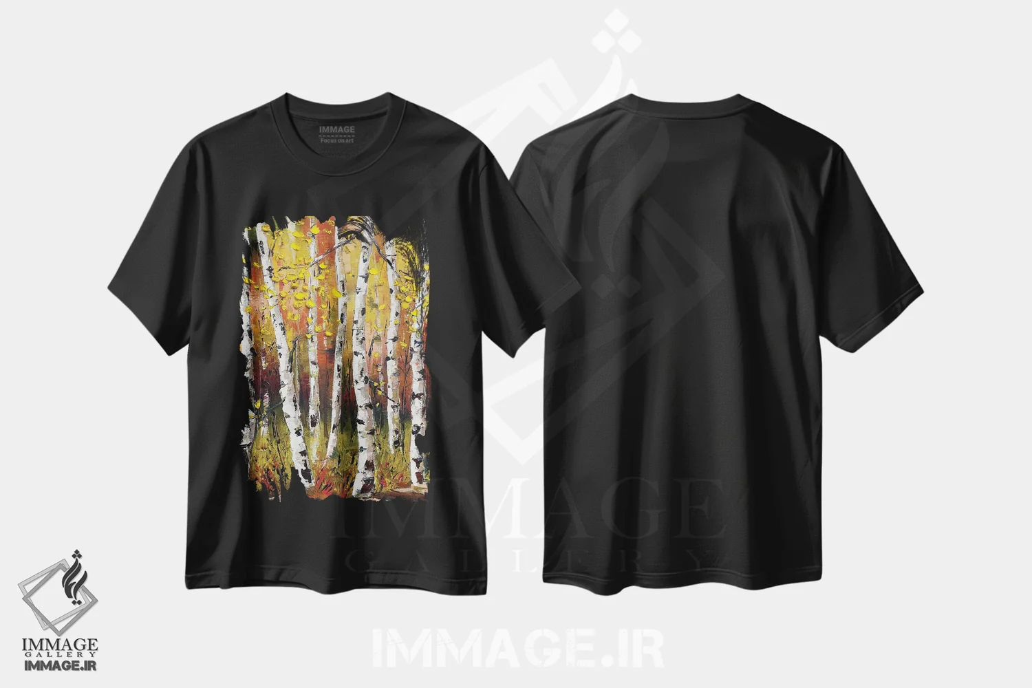 تیشرت مشکی طرح دار پاییز مونه، دکور معاصر اثر لیزا الی | فروشگاه ایماژ