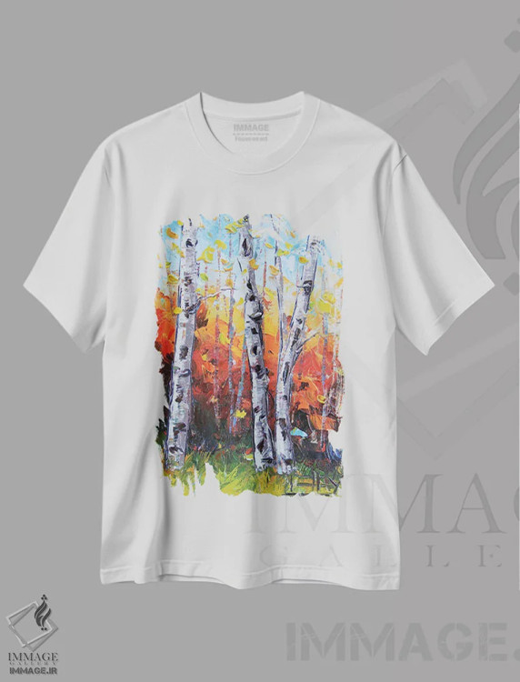 تیشرت سفید طرح دار سه درخت غان، دکور معاصر اثر لیزا الی | immage.ir