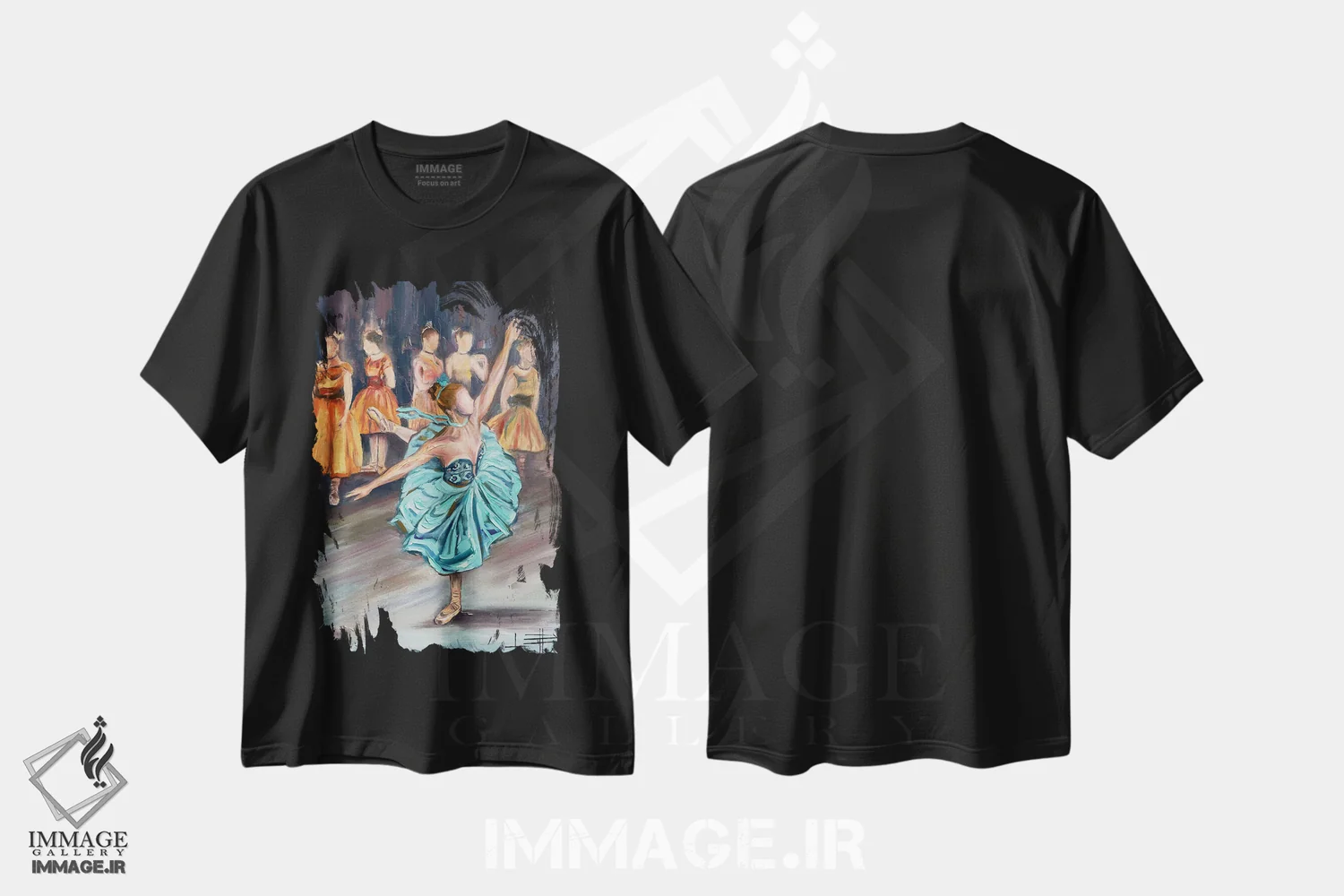 تیشرت مشکی طرح دار در باله همراه دگا، دکور معاصر اثر لیزا الی | فروشگاه ایماژ
