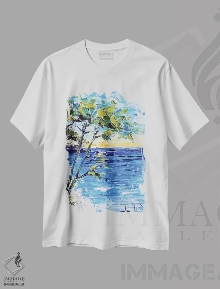 تیشرت سفید طرح دار کالیفرنیا در غروب آفتاب، دکور معاصر اثر لیزا الی | immage.ir