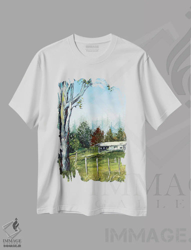تیشرت سفید طرح دار مزرعه در نیوزیلند، دکور معاصر اثر لیزا الی | فروشگاه ایماژ