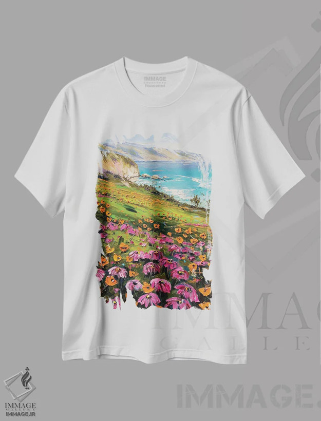 تیشرت سفید طرح دار California,لوچیا در بیگ سور کالیفرنیا، دکور معاصر اثر لیزا الی | فروشگاه ایماژ