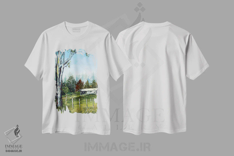 تیشرت سفید طرح دار مزرعه در نیوزیلند، دکور معاصر اثر لیزا الی | فروشگاه ایماژ