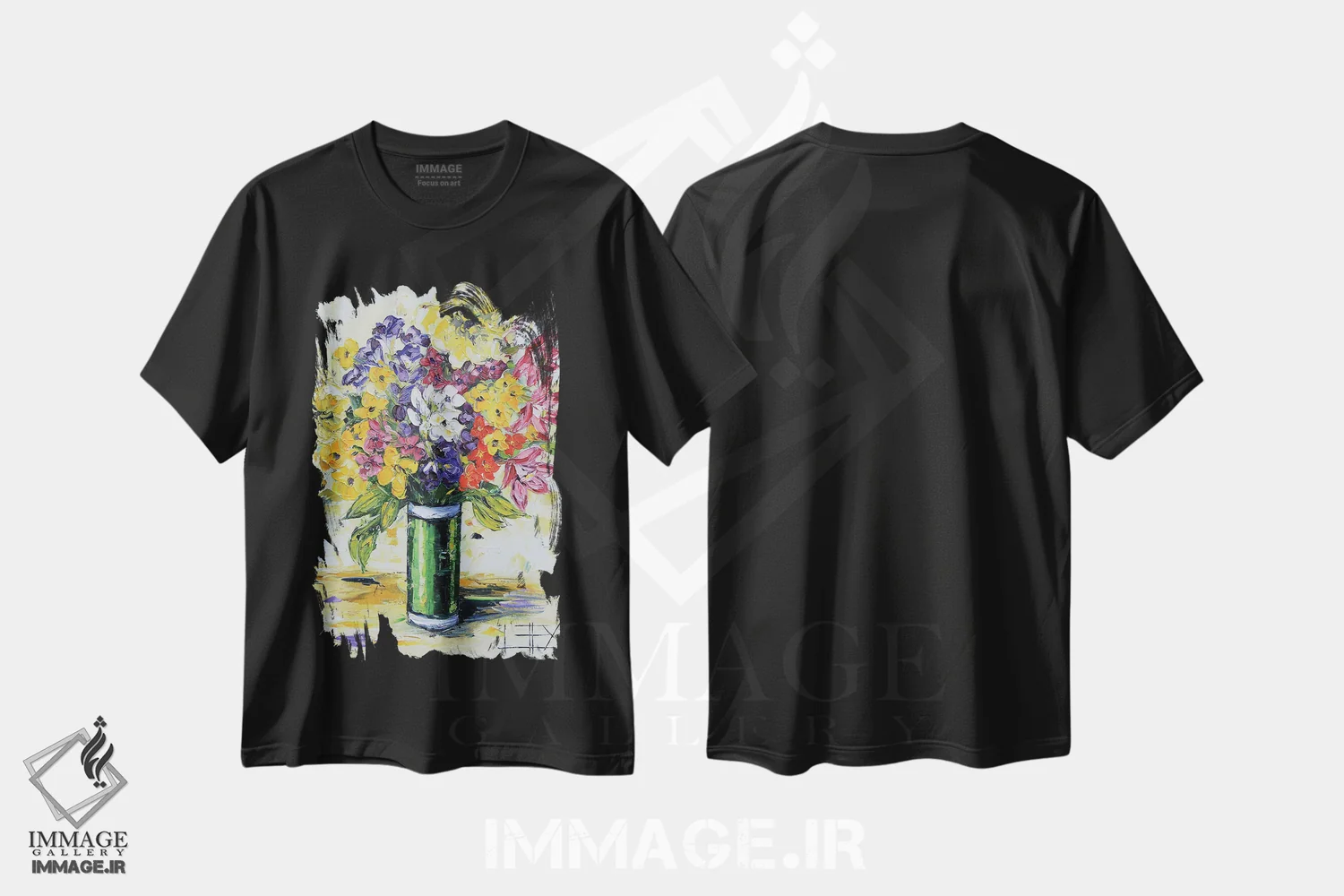 تیشرت مشکی طرح دار رویای بهار، دکور معاصر اثر لیزا الی | فروشگاه ایماژ