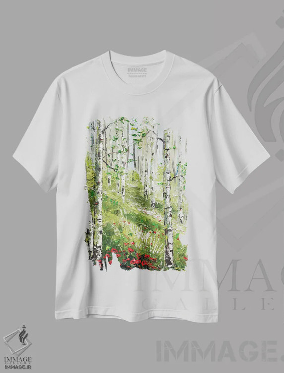 تیشرت سفید طرح دار رویای جنگلی تابستان، دکور معاصر اثر لیزا الی | immage.ir