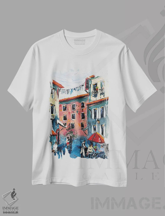 تیشرت سفید طرح دار صرف غذا در فضای باز ایتالیا، دکور معاصر اثر لیزا الی | immage.ir