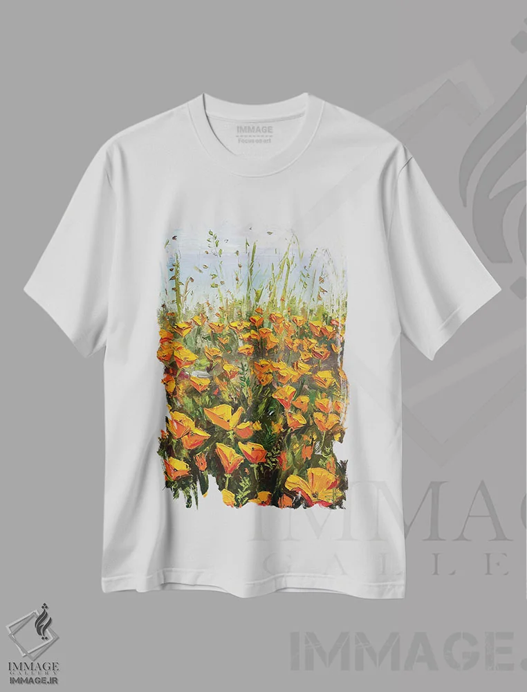 تیشرت سفید طرح دار شقایق های شاعرانه II، دکور معاصر اثر لیزا الی | immage.ir