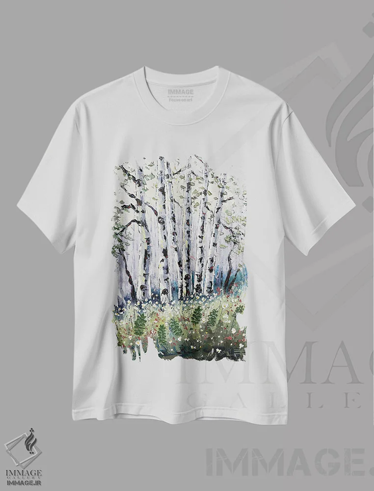 تیشرت سفید طرح دار رویای تابستانی، دکور کلبه و لژ اثر لیزا الی | فروشگاه ایماژ
