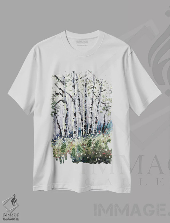تیشرت سفید طرح دار رویای تابستانی، دکور کلبه و لژ اثر لیزا الی | فروشگاه ایماژ