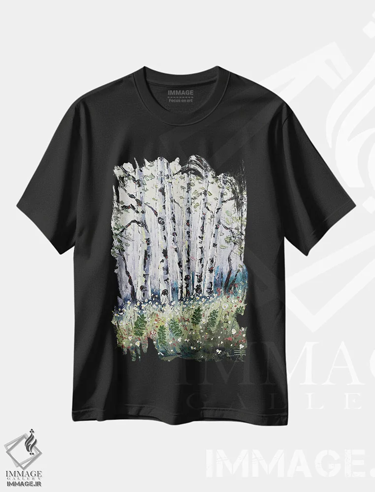 تیشرت مشکی طرح دار رویای تابستانی، دکور کلبه و لژ اثر لیزا الی | immage.ir