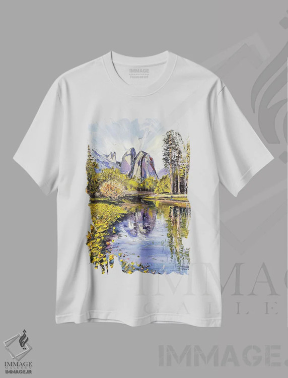 تیشرت سفید طرح دار چشم انداز یوسمیتی، دکور کلبه و لژ اثر لیزا الی | immage.ir