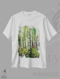 تیشرت سفید طرح دار درختان توس پاییزی "اجاره تابستان"، دکور کلبه و لژ اثر لیزا الی | immage.ir