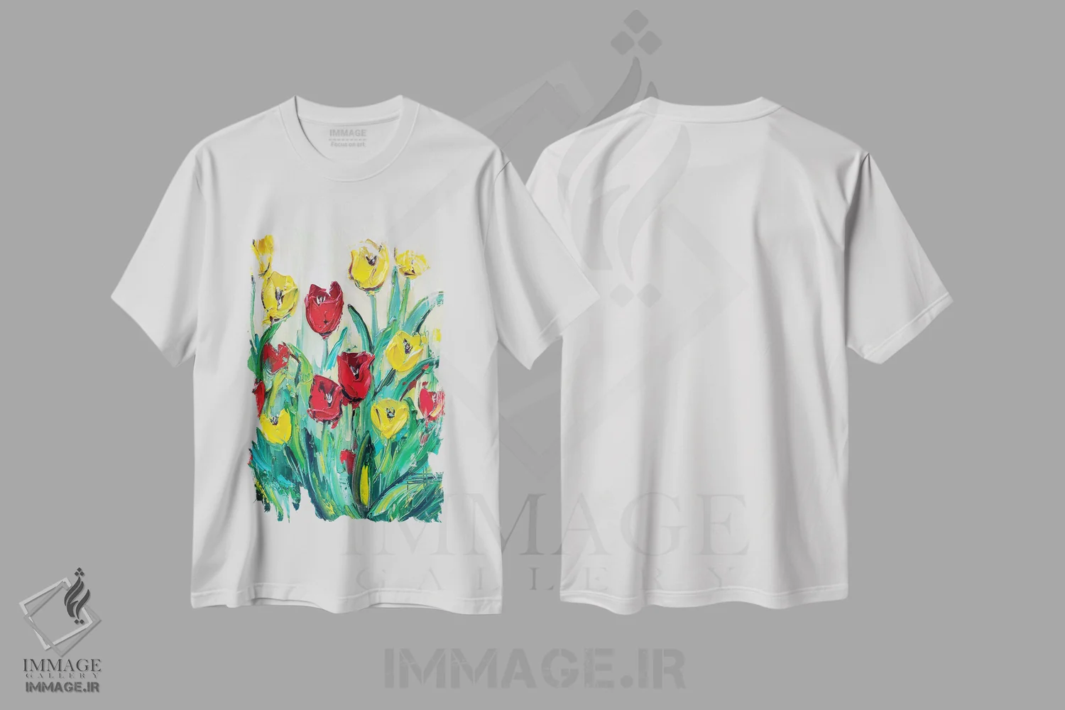 تیشرت سفید طرح دار لاله های بهاری، دکور معاصر اثر لیزا الی | immage.ir
