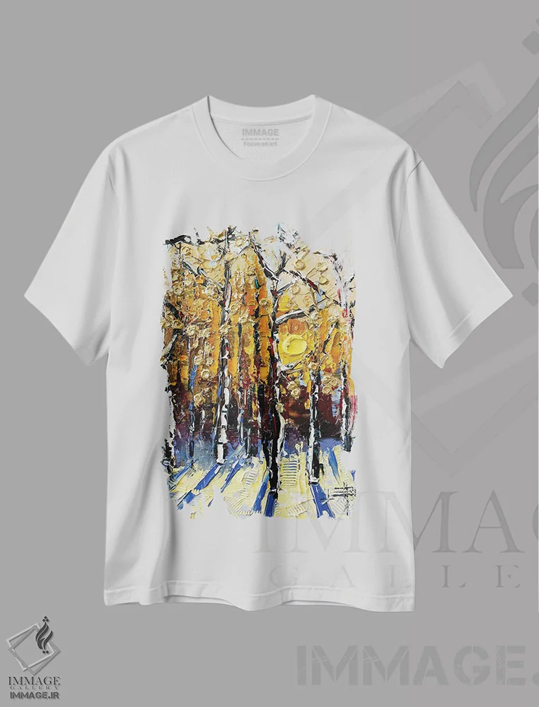 تیشرت سفید طرح دار سایه های پاییزی، دکور معاصر اثر لیزا الی | immage.ir