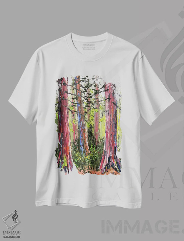 تیشرت سفید طرح دار Giant Sequoia Trees,درختان سرخ چوب کالیفرنیا، دکور معاصر اثر لیزا الی | فروشگاه ایماژ