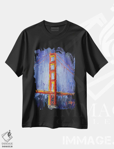 تیشرت مشکی طرح دار عصر گلدن گیت، دکور معاصر اثر لیزا الی | فروشگاه ایماژ