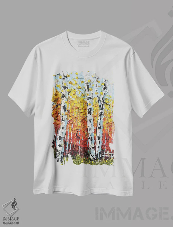 تیشرت سفید طرح دار سه درخت توس، دکور معاصر اثر لیزا الی | immage.ir