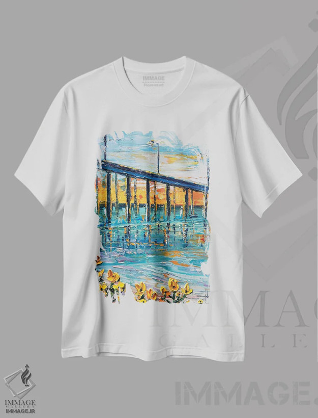 تیشرت سفید طرح دار اسکلهٔ اوشن بیچ سن دیگو، آبستره اثر لیزا الی | فروشگاه ایماژ