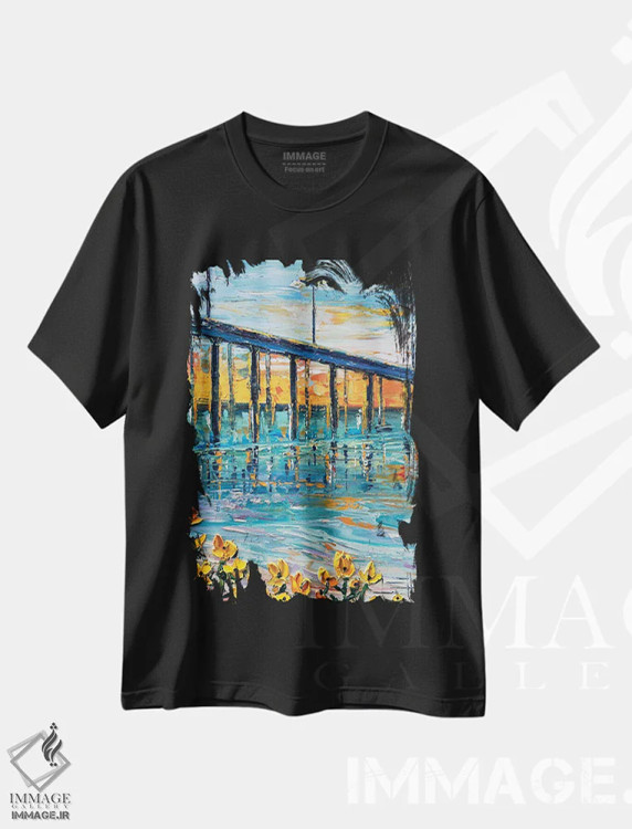 تیشرت مشکی طرح دار اسکلهٔ اوشن بیچ سن دیگو، آبستره اثر لیزا الی | immage.ir