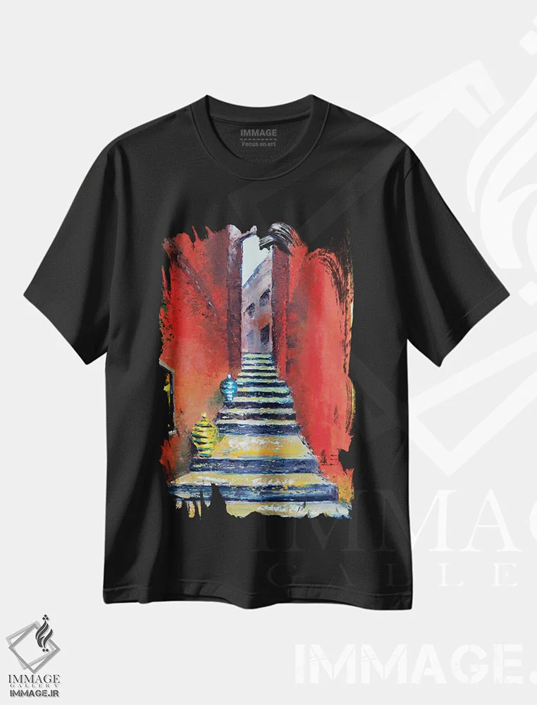 تیشرت مشکی طرح دار مراکش، هنر فاخر معاصر اثر لیزا الی | immage.ir