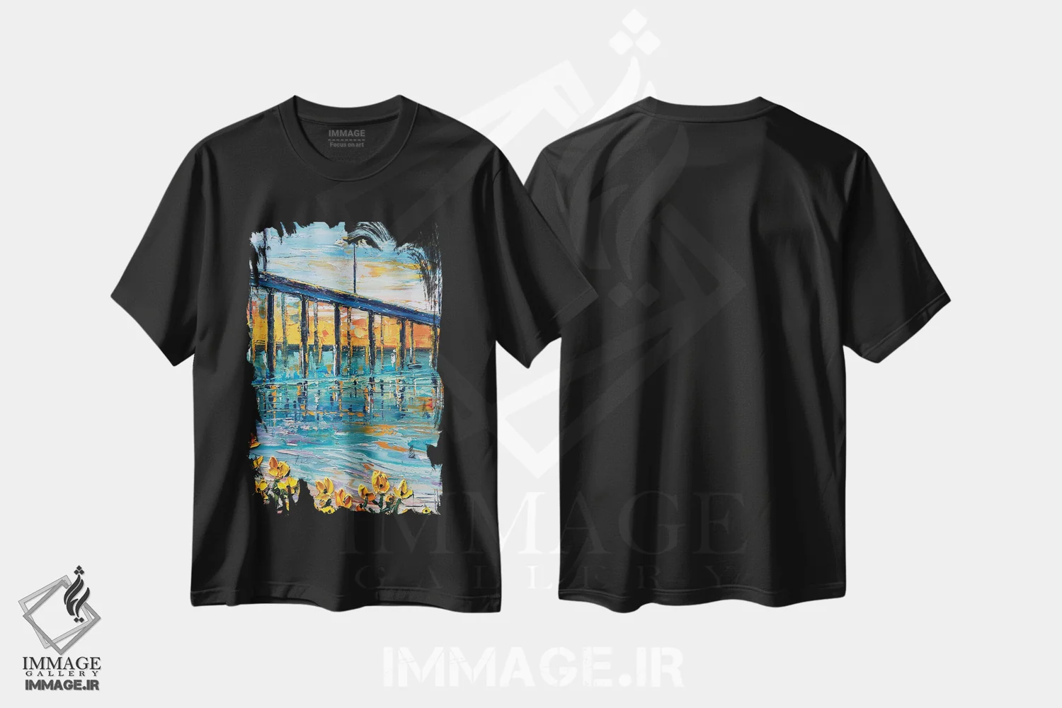 تیشرت مشکی طرح دار اسکلهٔ اوشن بیچ سن دیگو، آبستره اثر لیزا الی | immage.ir