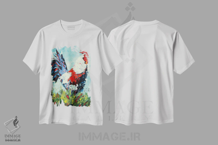 تیشرت سفید طرح دار خروس، هنر فاخر معاصر اثر لیزا الی | immage.ir