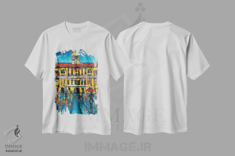 تیشرت سفید طرح دار ساختمان اسکلهٔ سان فرانسیسکو، هنر فاخر معاصر اثر لیزا الی | فروشگاه ایماژ