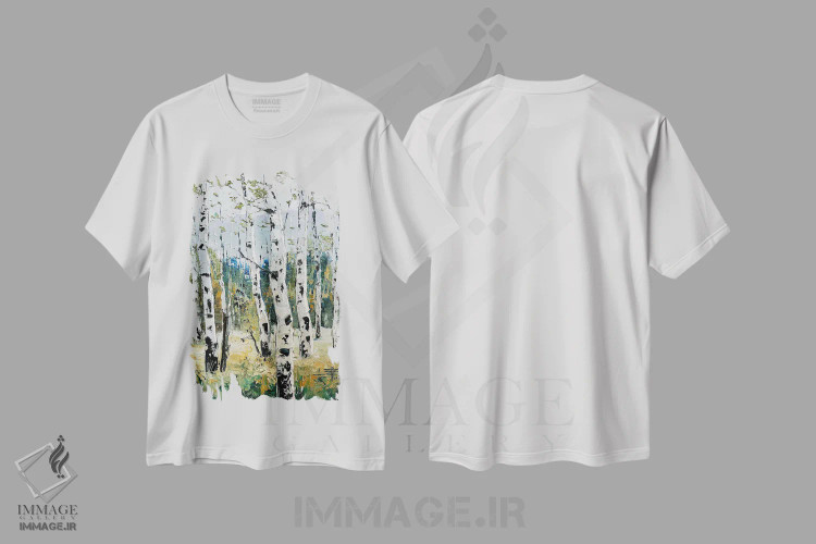 تیشرت سفید طرح دار بیشهٔ اثیری، دکور کلبه و لژ اثر لیزا الی | فروشگاه ایماژ