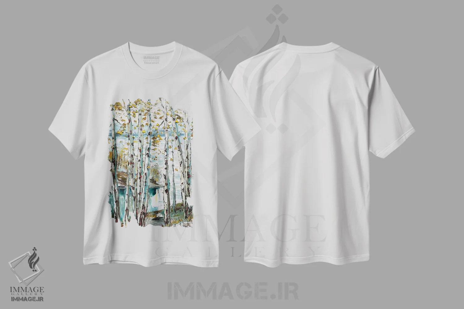 تیشرت سفید طرح دار رویای جنگل آبی، هنر فاخر معاصر اثر لیزا الی | فروشگاه ایماژ