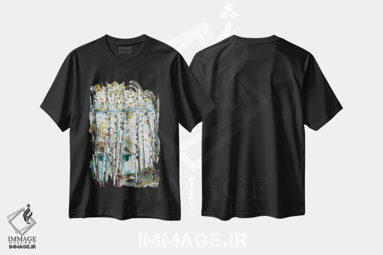 تیشرت مشکی طرح دار رویای جنگل آبی، هنر فاخر معاصر اثر لیزا الی | immage.ir