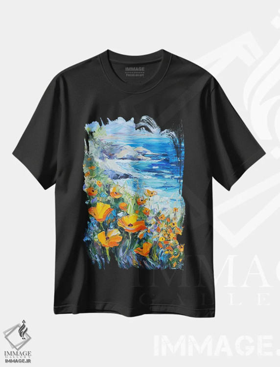 تیشرت مشکی طرح دار ون گوگ در ساحل، دکور معاصر اثر لیزا الی | immage.ir