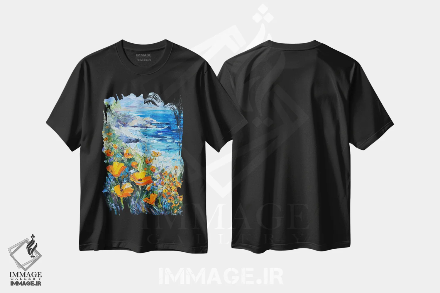 تیشرت مشکی طرح دار ون گوگ در ساحل، دکور معاصر اثر لیزا الی | immage.ir